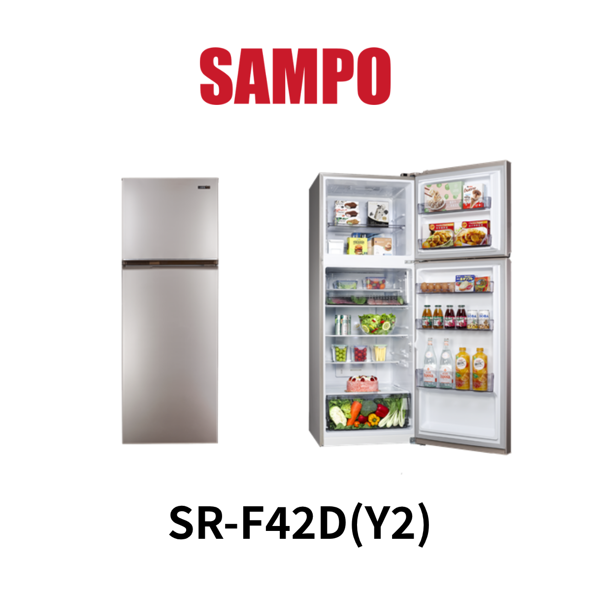 聲寶SAMPO|416L變頻雙門冰箱SR-F42D(Y2)(含運送+拆箱定位+舊機回收 *樓層費另計)